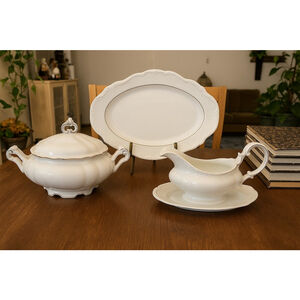 Hutschenreuther Bavaria Porcelain 3 pc Set Soup Tureen Lid, Gravy Boat & Platter